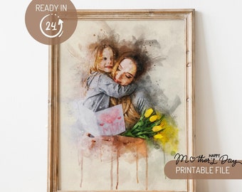 Retrato de acuarela para mamá, pintura personalizada del día de las madres, regalo del día de las madres imprimible, regalo personalizado para mamá de la hija, regalo de la abuela