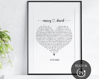 Custom Wedding Song Lyrics Print, Personalised First Dance Song, Heart Shape Favourite Song, Anniversary Special Gift, Gift for Couples,Vows