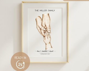 Gepersonaliseerde familieprint, aangepaste familie hand in hand print, familiehanden foto aandenken, cadeau voor familie, nieuwe baby geboorte, namen afdrukken