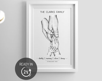 Aangepaste familie hand in hand print, gepersonaliseerde familie print, verjaardagscadeau voor familie, familie handen foto aandenken, nieuw babycadeau, namen