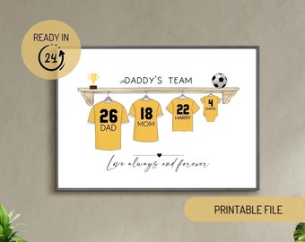 Personalised Football Shirt Family Print, Daddy's Football Team Print, Custom Family Print, Fathers Day Gift, Gift for Dad, Birthday Gift