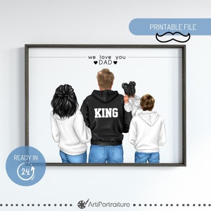 Custom Fathers Day Gift from Kids, Personalized Gift for Dad, Family Portrait Illustration, Daddy Birthday Gifts, Father Daughter Wall Art
