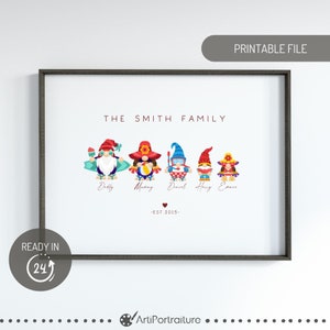 Custom Gnome Family Portrait, Personalised Family Print, Gonk Family Illustration, Hello Summer Sign, Family Keepsake, Personalized Portrait