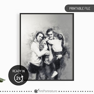 Custom Charcoal Portrait from Photo, Personalized Family Portrait Gifts, Charcoal Drawing, Black and White Prints, Pencil Sketch from Photo