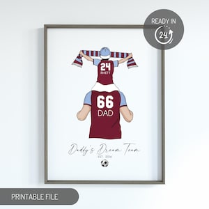Regalo personalizado para el día del padre, impresión del equipo de ensueño de papá, impresión familiar de fútbol, regalo de cumpleaños para papá, familia de fútbol, retrato de padre e hija