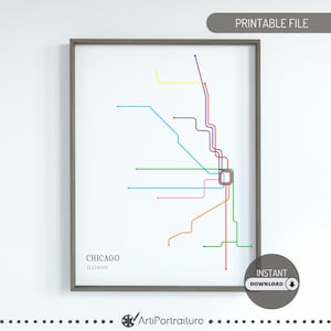 Mapa do metrô de Chicago L, mapa do trem de Chicago L, arte de parede do trânsito de Chicago, CTA, presentes de trem, mapa do trilho L, trilho de Chicago, mapa do metrô, mapa de Ilionis