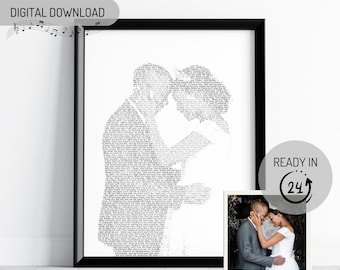 Letras de canciones de boda impresas a partir de una foto, retrato de boda personalizado, letra de nuestra canción de boda, regalo de aniversario de boda, día de San Valentín personalizado