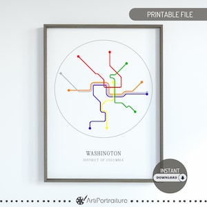 Washington Dc Subway Map, DC Metro Map, District Of Colombia Metro, Minimal Map, Transit Art Poster, Map Wall Art, Dc Gifts, Subway Sign