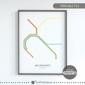 Mapa Bart de San Francisco, Mapa de tránsito rápido del área de la bahía, Mapa de California, Mapa del metro de San Francisco, Regalo de San Francisco, Regalo de viaje, Mapa de trenes