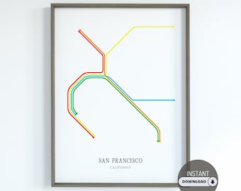 San Francisco Bart Map, Bay Area Rapid Transit Map, California Map, San Francisco Subway Map, San Francisco Gift, Travel Gift, Train Map