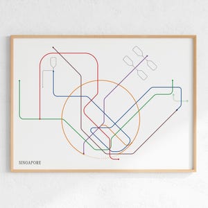 Singapore Mrt Map, Minimal Singapore Metro Poster, Singapore Mass Rapid Transit System Map, Housewarming Gift Singapore, Travel Wall Art