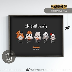 Personalized Halloween Decor Portrait, Custom Gnome Family Print, Halloween Printable Wall Art, Halloween Family Portrait, Gonk Family Print