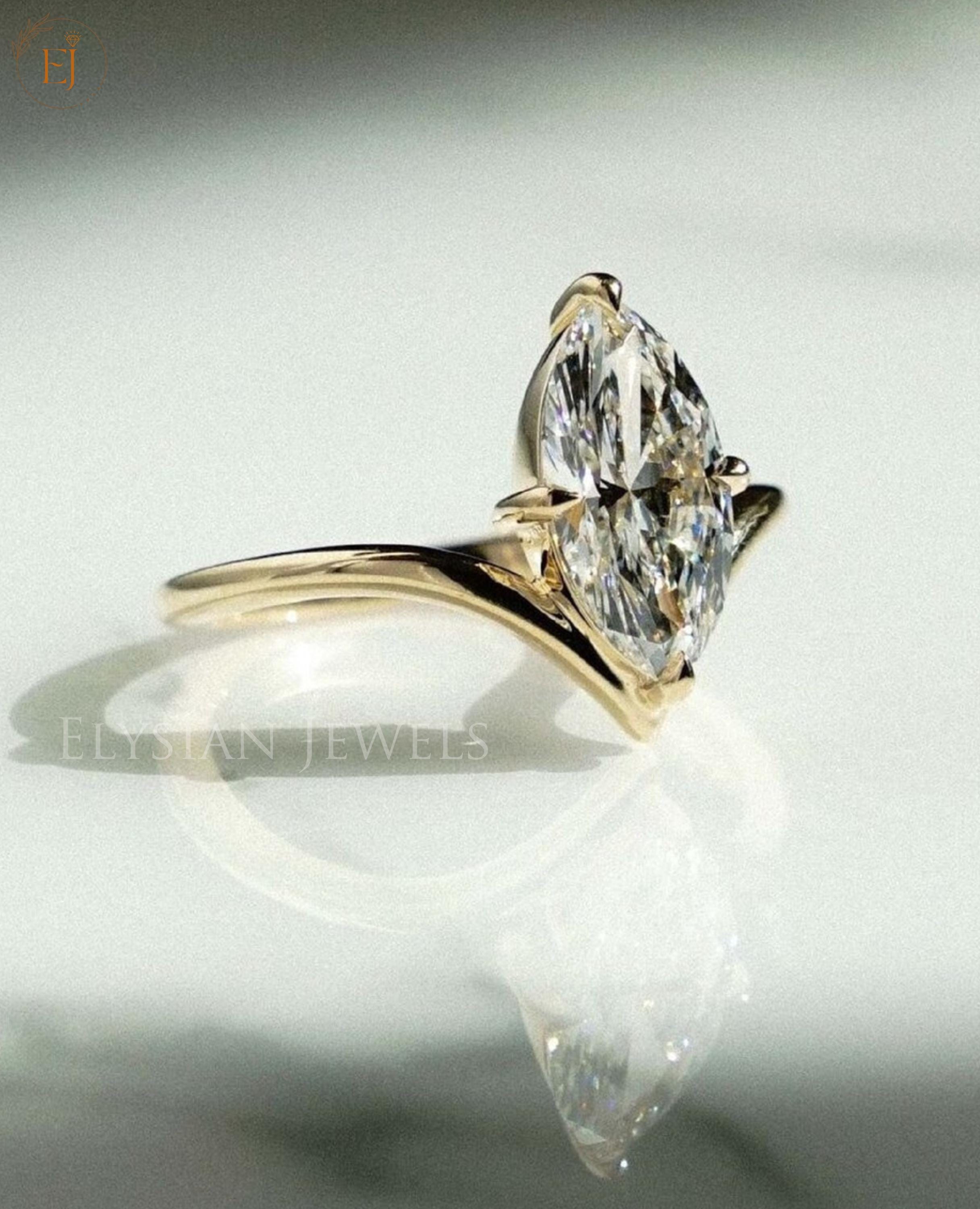 2.0 CT マーキスカット モアッサナイト リング、隠れたハロー
