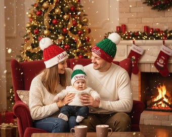 Handmade Kids Christmas Beanie with Name & Pompom