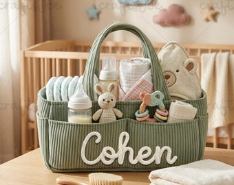 Personalized Diaper Caddy,Personalized Name Corduroy Diaper Organizer Bag,Nappy Caddy