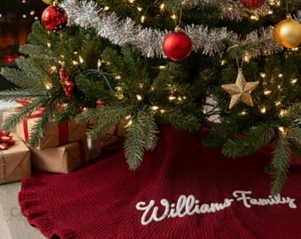 Gonna per albero di Natale personalizzata: nome della famiglia lavorato a maglia personalizzato