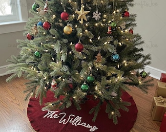 Falda de árbol de Navidad personalizada, faldas de árbol personalizadas con nombre de familia, decoración navideña, regalo de Navidad único, decoraciones festivas