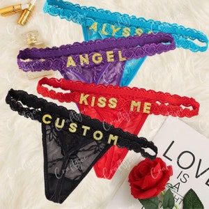 Nombre personalizado Tanga G-strings, Tanga personalizada con su nombre, Bikini de tanga personalizado, Regalo de pareja, Regalo para esposa, Regalo del día del mes imagen 1