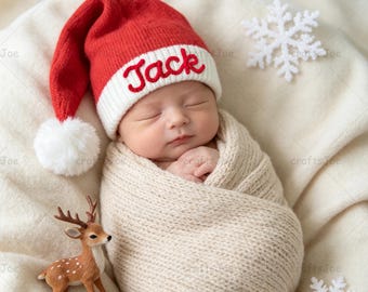 Custom Embroidered Name Santa Beanie, Name Christmas Hat