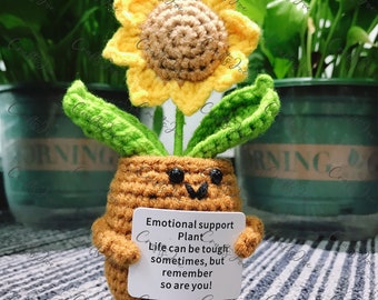 Tournesol soutien émotionnel, Tournesol fait main au crochet en pot, Cornichons soutien émotionnel, Tournesol soutien émotionnel, Cadeau pour maman