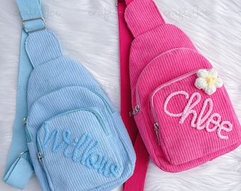 Personalized Kids Sling Bag,Custom Name Corduroy Purse