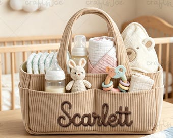 Custom Baby Caddy,Personalized Name Corduroy Diaper Organizer Bag,Nappy Caddy
