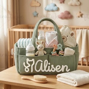 Personalized Corduroy Diaper Organizer Bag,Baby Diaper Caddy Organizer for Changing Table,Stylish Nursery Storage Basket, Newborn Essentials