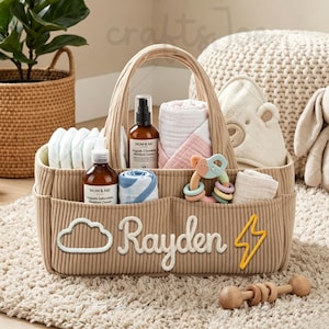 Personalized Corduroy Nappy Caddy,Baby Diaper Caddy Organizer for Changing Table,Stylish Nursery Storage Basket, Newborn Essentials