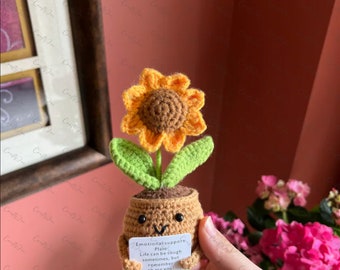 Emotional Support Plant,Handmade Crochet Sunflower Potted,Emotional Support Pickle,Emotional Support Sunflower,Gift for Mom