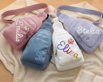 Custom Name Corduroy Kids Sling Bag: Personalized Kids Purse
