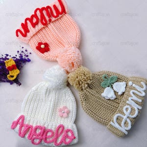 Embroidered Kids Beanie with Name & Pompom,Embroidered Pompom Beanie,Winter Hat For Kids,Christmas Gift,Pompom Winter Hat For Baby