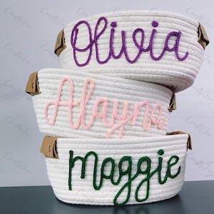 Personalisierter handgemachter Korb, Babygeschenk, Babypartygeschenk Baumwollseil-Korb, Babykorb, Spielzeugkorb-Name Neugeborenes Monogramm-Baby-Namensgeschenk