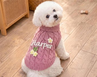 Personalized Dog Sweater with Name | Custom Pet Knit Turtleneck | Dog Gift, Small Dog Clothes, Bichon Puppy Sweater