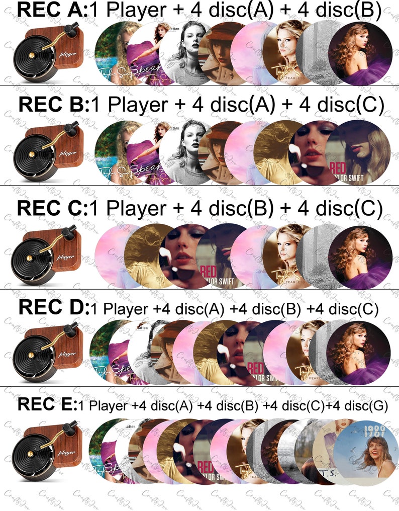 There are vinyl records car air freshener printed with Taylor Swift albums cover Which are Speak Now (Taylor’s Version),Midnights,Red (Taylor’s Version),Fearless (Taylor’s Version),Evermore,Folklore,Lover,Red,Reputation and 1989