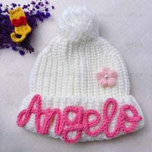 Handmade Kids Beanie with Name,Embroidered Pompom Beanie,Winter Hat For Kids,Gift For Baby,Christmas Gift,Pompom Winter Hat For Baby