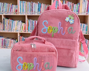 Mochila y lonchera de pana con nombre de hilo personalizado