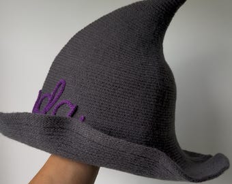 Custom Name Toddler Witch Hat, Personalized Halloween Costume Kids, Knitted Embroidered Witch Hat, Baby Halloween Party Hat Gift