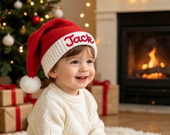Custom Name Christmas Beanie, Personalized Embroidered Santa Hat