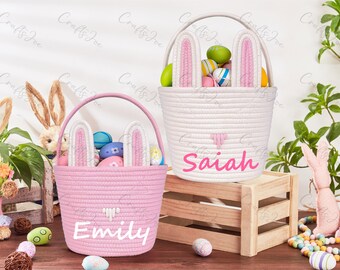 Panier de Pâques pour garçons et filles, Panier de lapin de Pâques avec oreilles de lapin, Panier de Pâques personnalisé avec prénom, Panier de Pâques, Cadeau de Pâques