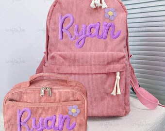 Mochila y lonchera de pana con nombre de hilo personalizado