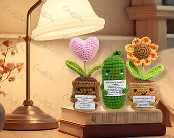 Emotionale Unterstützungspflanze, handgemachte gehäkelte Sonnenblume im Topf, emotionale Unterstützungsgurke, emotionale Unterstützungssonnenblume, Geschenk für Mama