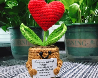 Plante cardiaque de soutien émotionnel, Tournesol au crochet fait main en pot, Cornichon de soutien émotionnel, Tournesol de soutien émotionnel, Cadeau pour maman