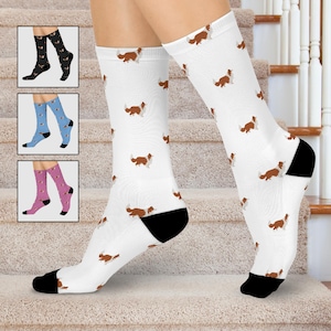Meias Border Collie - Meias casuais de cano alto com estampa vermelha Border Collie - Meias de presente para donos de cães Border Collie - Presente de dia das mães