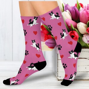 Border Collie Socks: Dog Design Crew Socks - Valentine's Gift