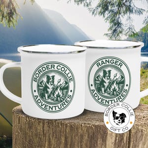 Taza de camping personalizada de Border Collie, taza de café esmaltada personalizada