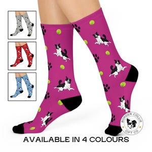 Meias Border Collie, Border Collie Preto e Branco e Design de Bola de Tênis - Meias Casuais Bonitas para Amantes de Border Collie