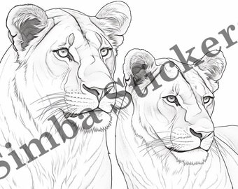 25-pack Lion Digital Colouring Page Vector Illustration Scalable SVG Fun Cartoon Sticker Sticker Wild Animal Digital Drawing page
