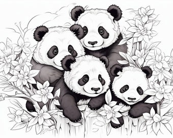 25-pack Giant Panda Bears  Colouring Page Vector Illustration SVG Images Wild Animal Digital Art