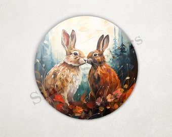 Bunny Rabbits In Love Nose-to-nose Autum Leaves St. Valentine's Day Romantic Vintage PNG+SVG Transparent Background Digital Art  Clipart