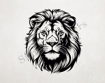 Majestic Lion Face  Outline Art Transparent PNG+SVG Sticker Fun Digital Sticker African Savanna Wild Animal
